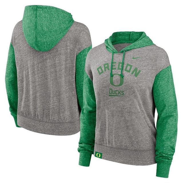 Womens Nike Heather Gray/Green Oregon Ducks Blitz Color Block Legacy Pullover Hoodie Product Image