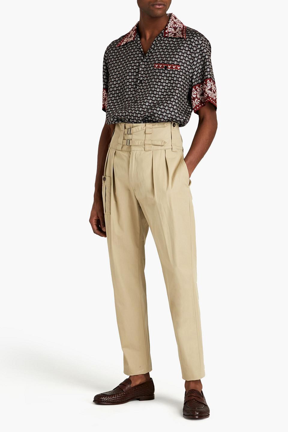 Tapered Pleated Cotton-twill Pants In Beige Product Image