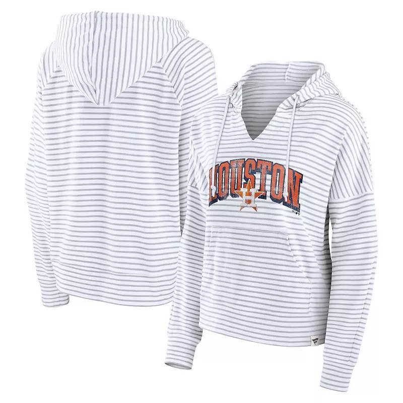 Fanatics Womens White Houston Astros Striped Fundamentals Notch Neck Pullover Hoodie - White Product Image