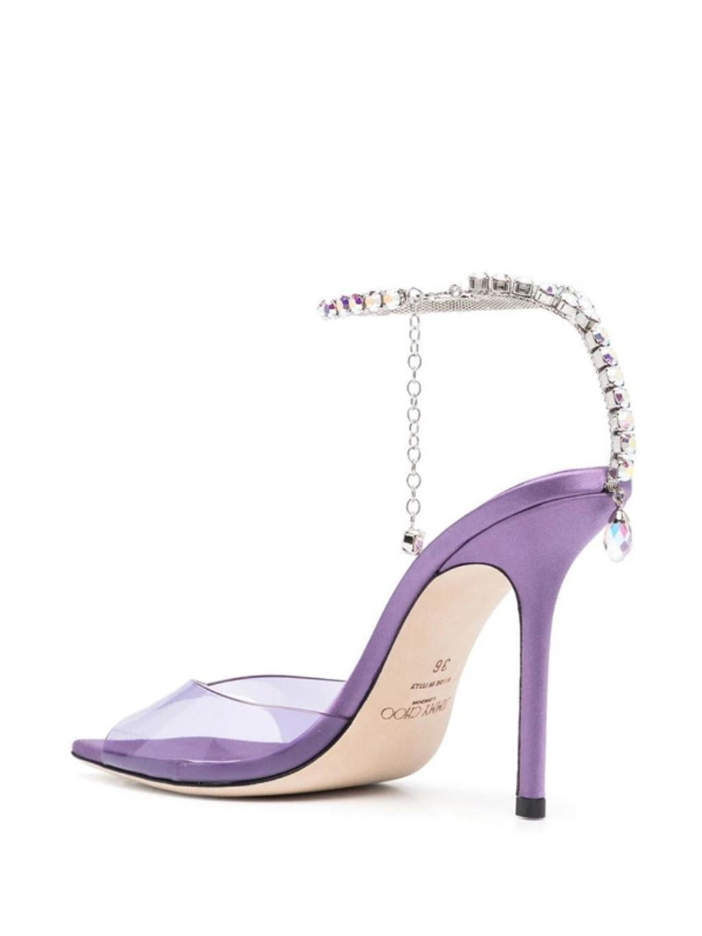 Saeda Crystal Ankle Strap Square Toe Sandal In Purple Product Image