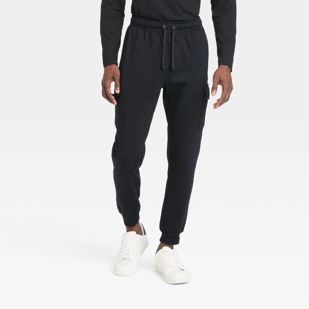 Mens Tapered Fleece Cargo Jogger Pants - Goodfellow & Co Black S Product Image