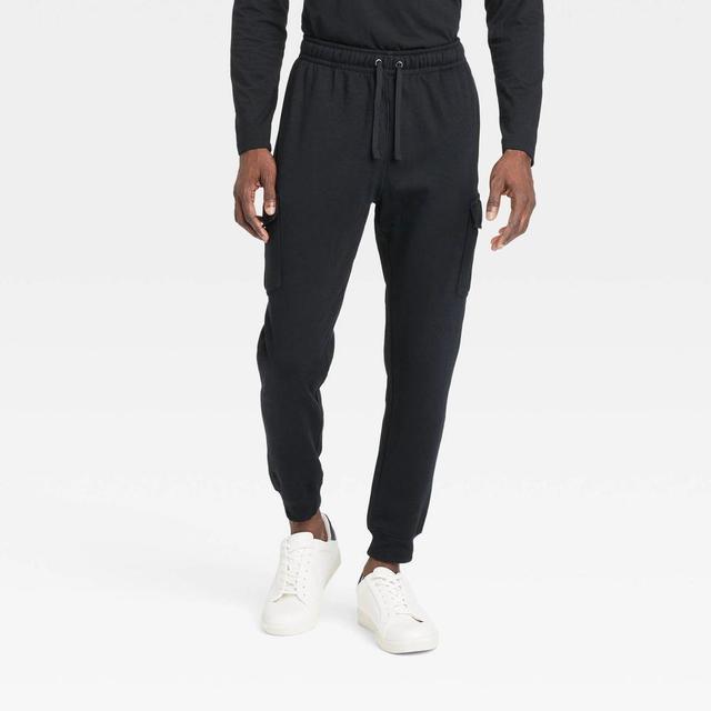 Mens Tapered Fleece Cargo Jogger Pants - Goodfellow & Co Black M Product Image