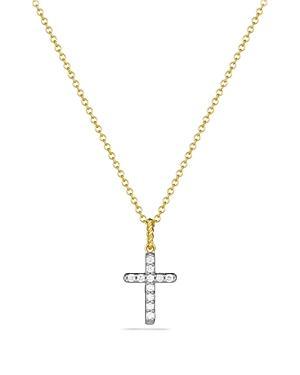 Womens Cable Collectibles Cross Necklace in 18K Yellow Gold with Pav Diamonds Product Image