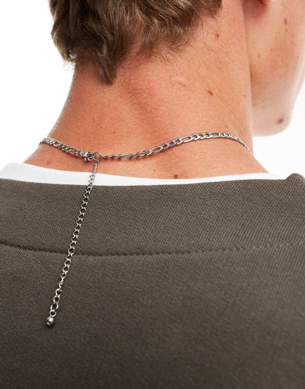 ASOS DESIGN waterproof stainless steel figaro chain necklace in silver tone  Product Image