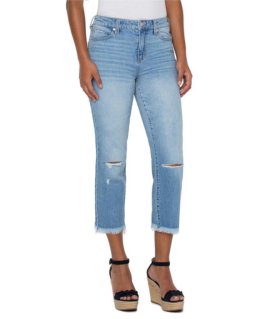 Liverpool Los Angeles High Rise Straight Leg Distressed Raw Hem Cropped Jeans Product Image