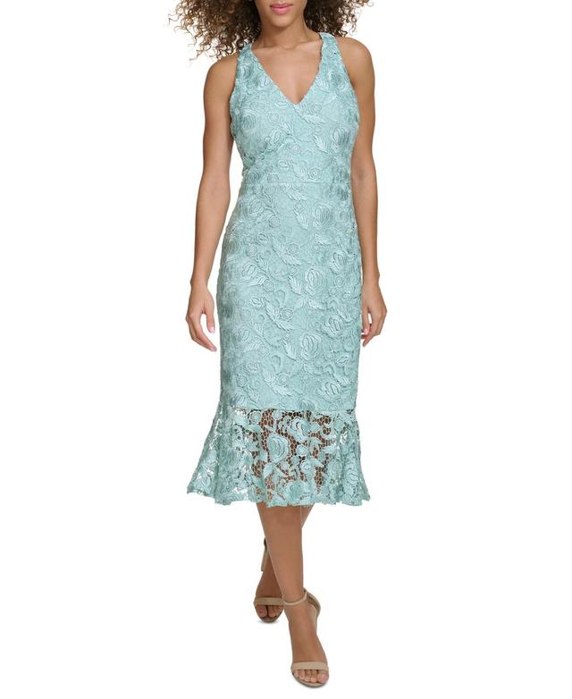 Siena Womens Floral-Lace Flounce-Hem Midi Dress Product Image