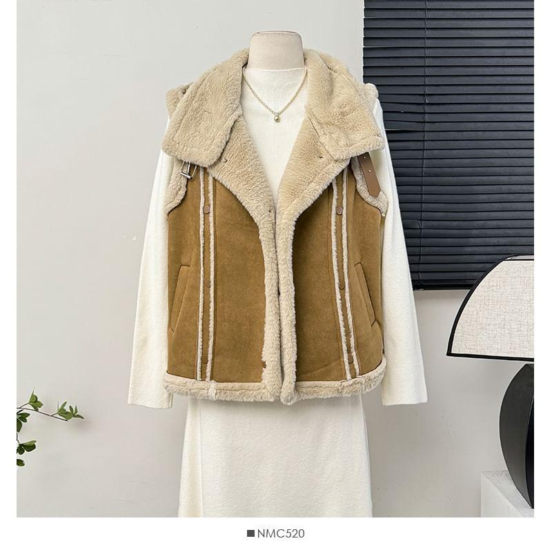 Fleece-Lined Faux-Suede Vest Jacket Product Image