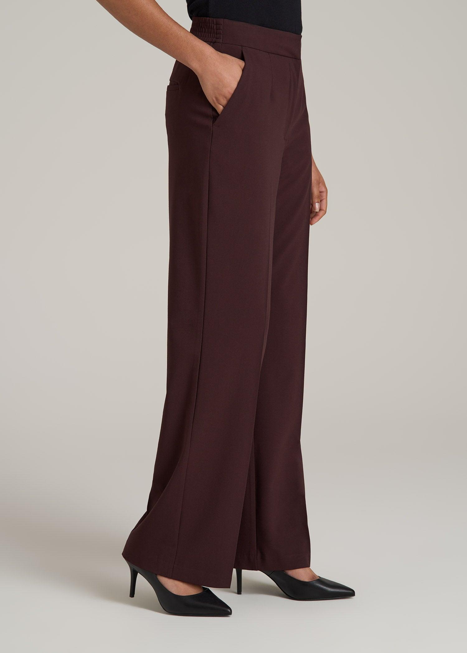 Flat Front Wide Leg Dress Pants for Tall Women in Oxblood Female Product Image