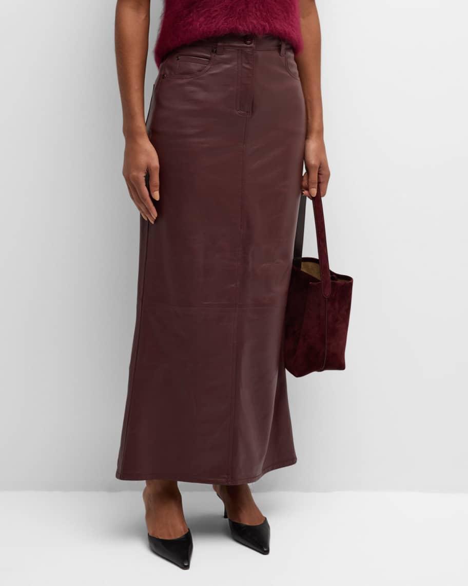 Sleek Statement Flared Leather Maxi Skirt product image