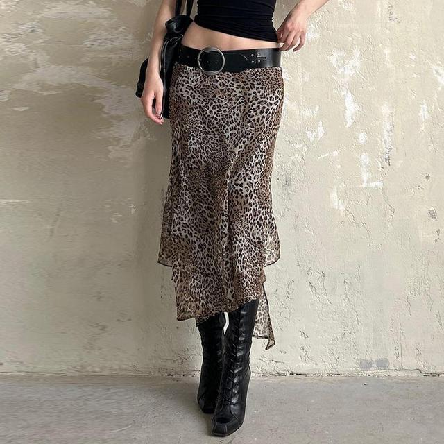 Leopard Print Asymmetrical Hem Skirt Product Image