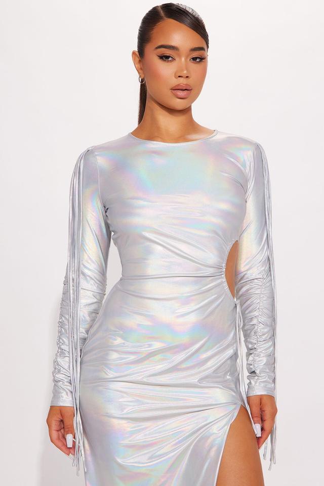 Feeling Electric Metallic Maxi Dress - Silver Product Image