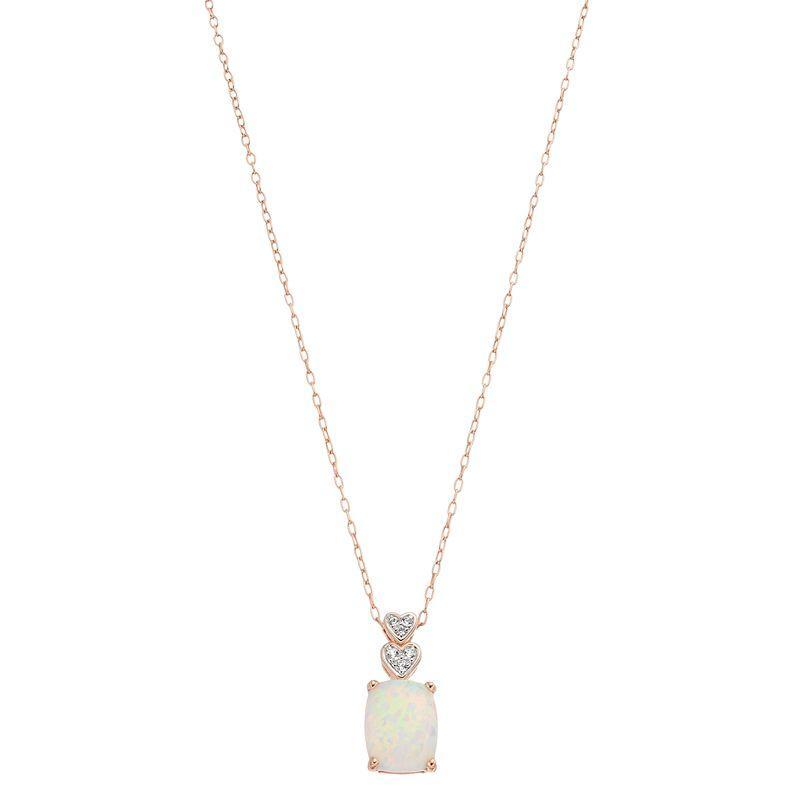 14k Rose Gold Over Silver Lab-Created Opal & Lab-Created White Sapphire Pendant Necklace, Womens Product Image