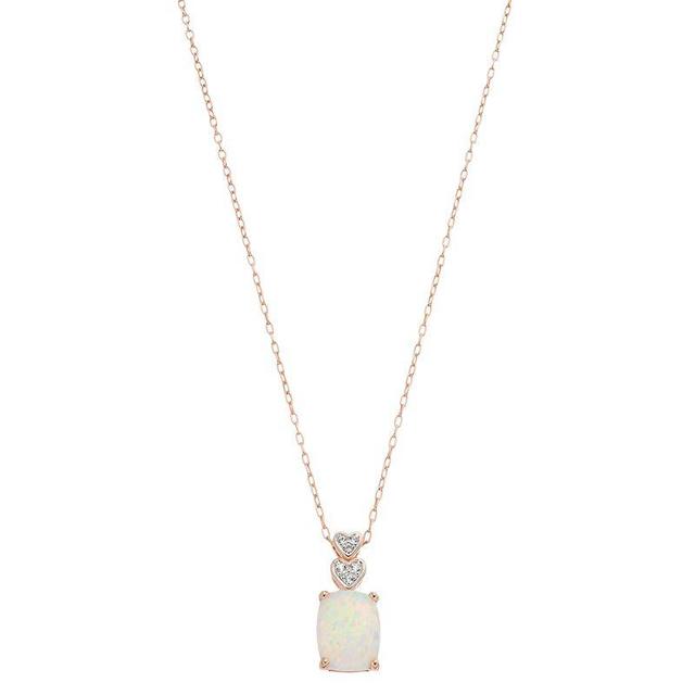 14k Rose Gold Over Silver Lab-Created Opal & Lab-Created White Sapphire Pendant Necklace, Womens 14k Pink Plated Product Image