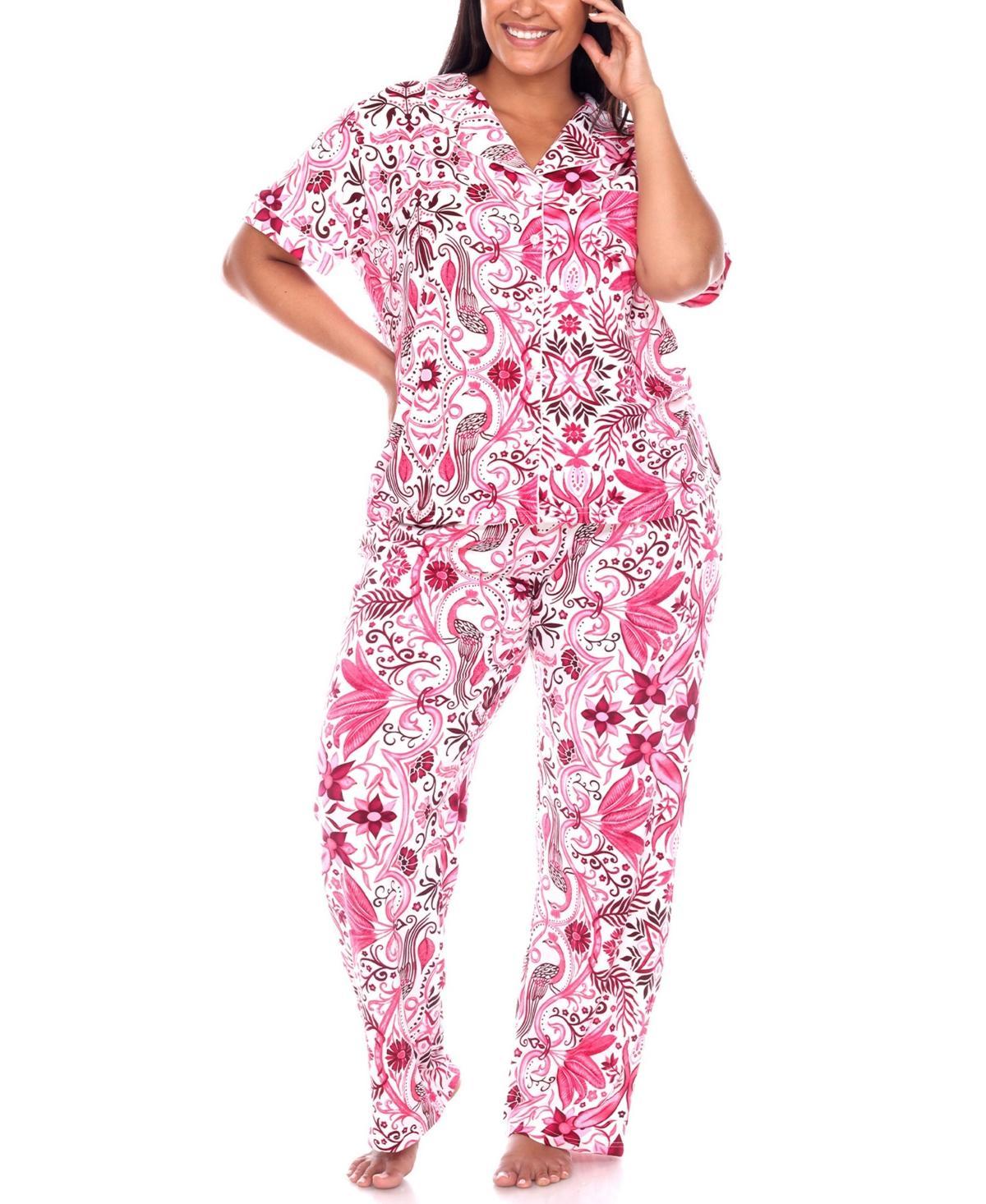 White Mark Plus Size Short Sleeve Pants Tropical Pajama Set, 2-Piece - White Product Image