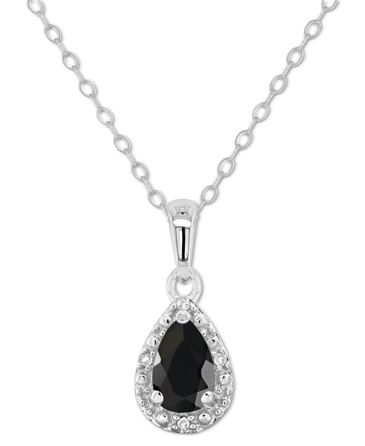 Celebration Gems Sterling Silver Pear Shaped Onyx & Diamond Accent Pendant Necklace, Womens Black Product Image