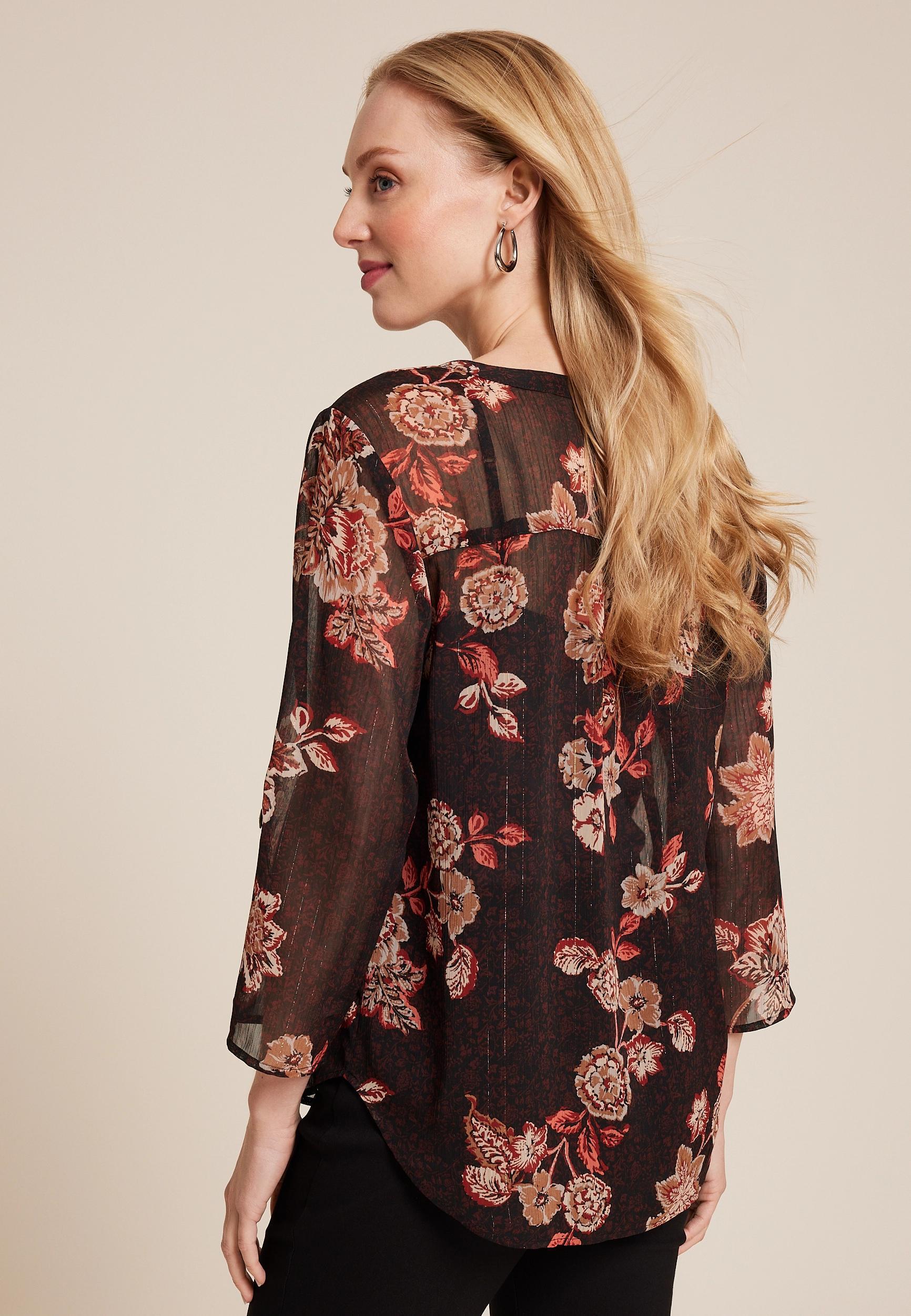 Atwood Floral 3/4 Sleeve Popover Blouse Product Image