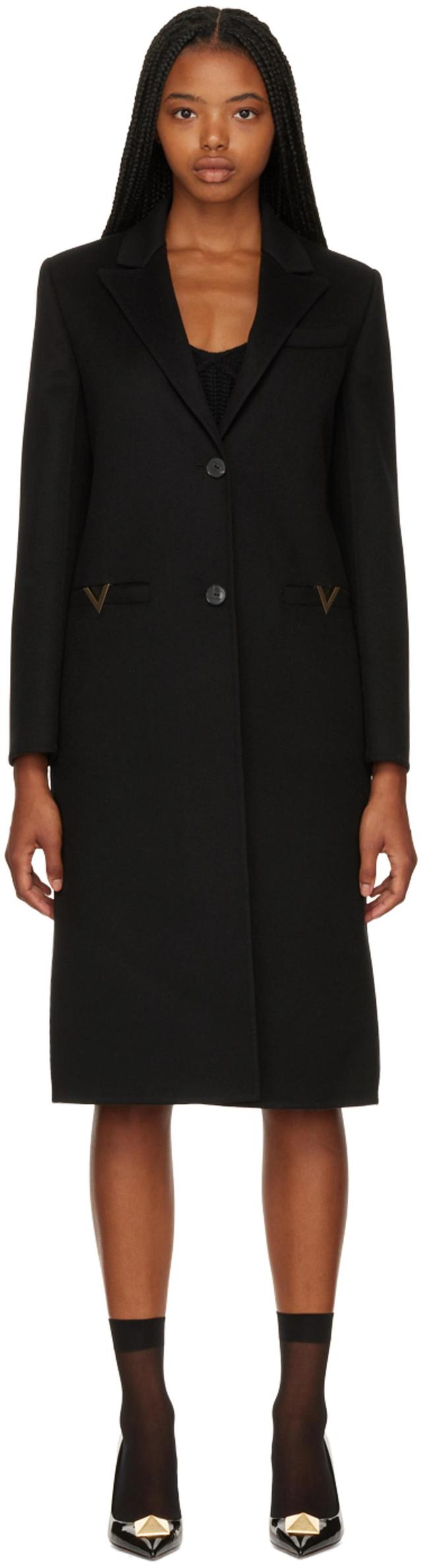 Logo-appliqué Single-breasted Wool-blend Coat In Black Product Image