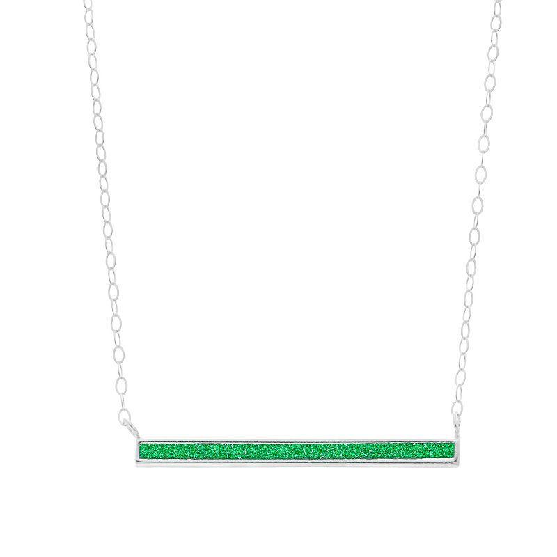 Aleure Precioso Sterling Silver Glitter Bar Necklace, Womens Green Product Image