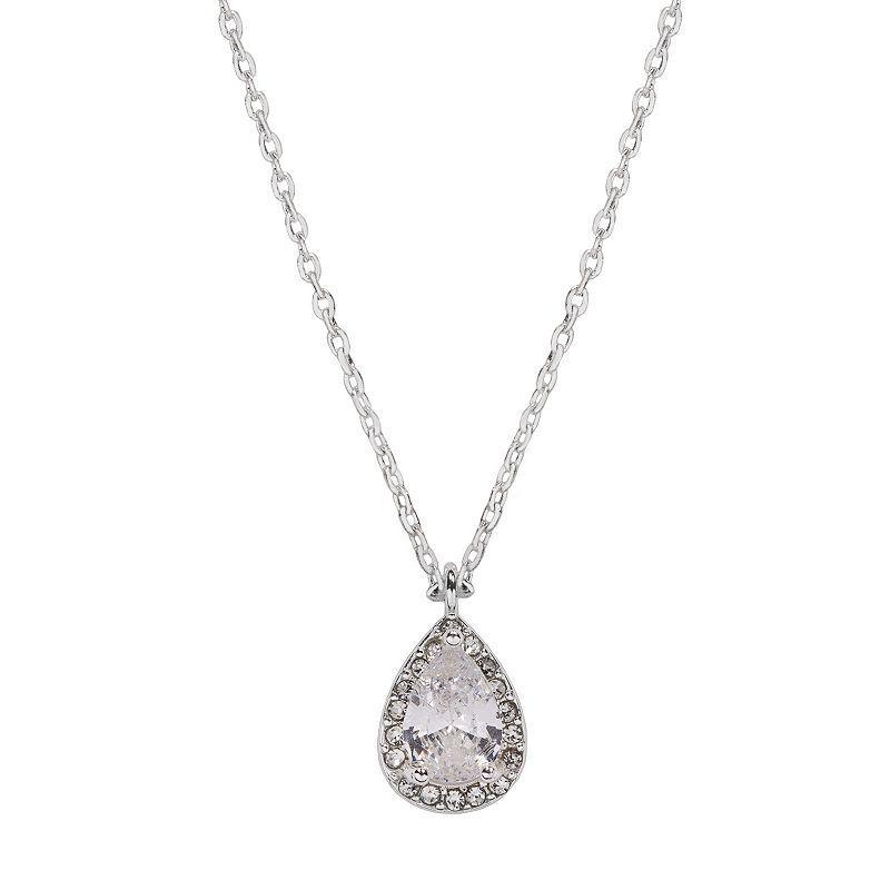 LC Lauren Conrad Simulated Crystal Teardrop Pendant, Womens, Silver Tone Product Image