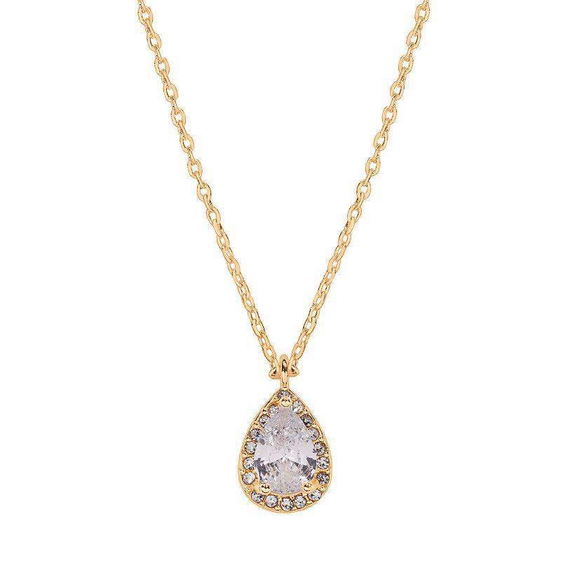 LC Lauren Conrad Gold Tone Short Simulated Crystal Teardrop Nickel Free Pendant Necklace, Womens Product Image