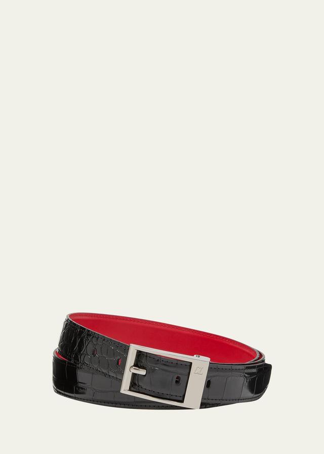 Christian Louboutin Bizbelt Logo Buckle Croc Embossed Calfskin Belt Product Image