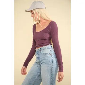 Plum Easy Comfy Casual Fitted Crop Knit Top Product Image