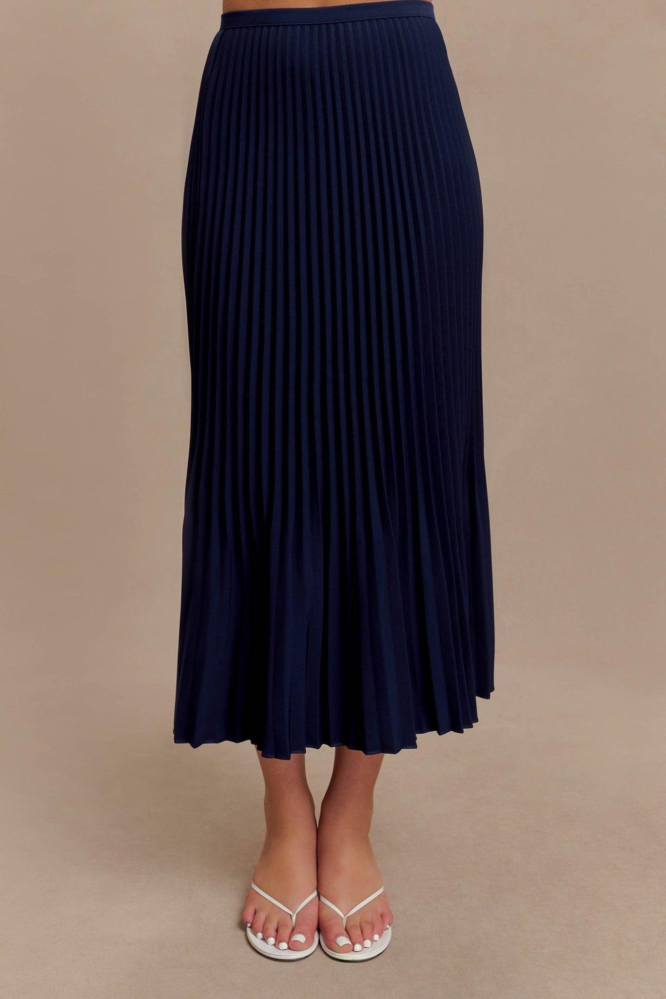 Twyla Pleated Suiting Maxi Skirt - Navy Product Image