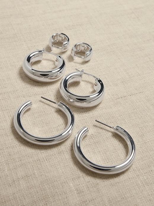 Silver Hoop Earrings Set Product Image