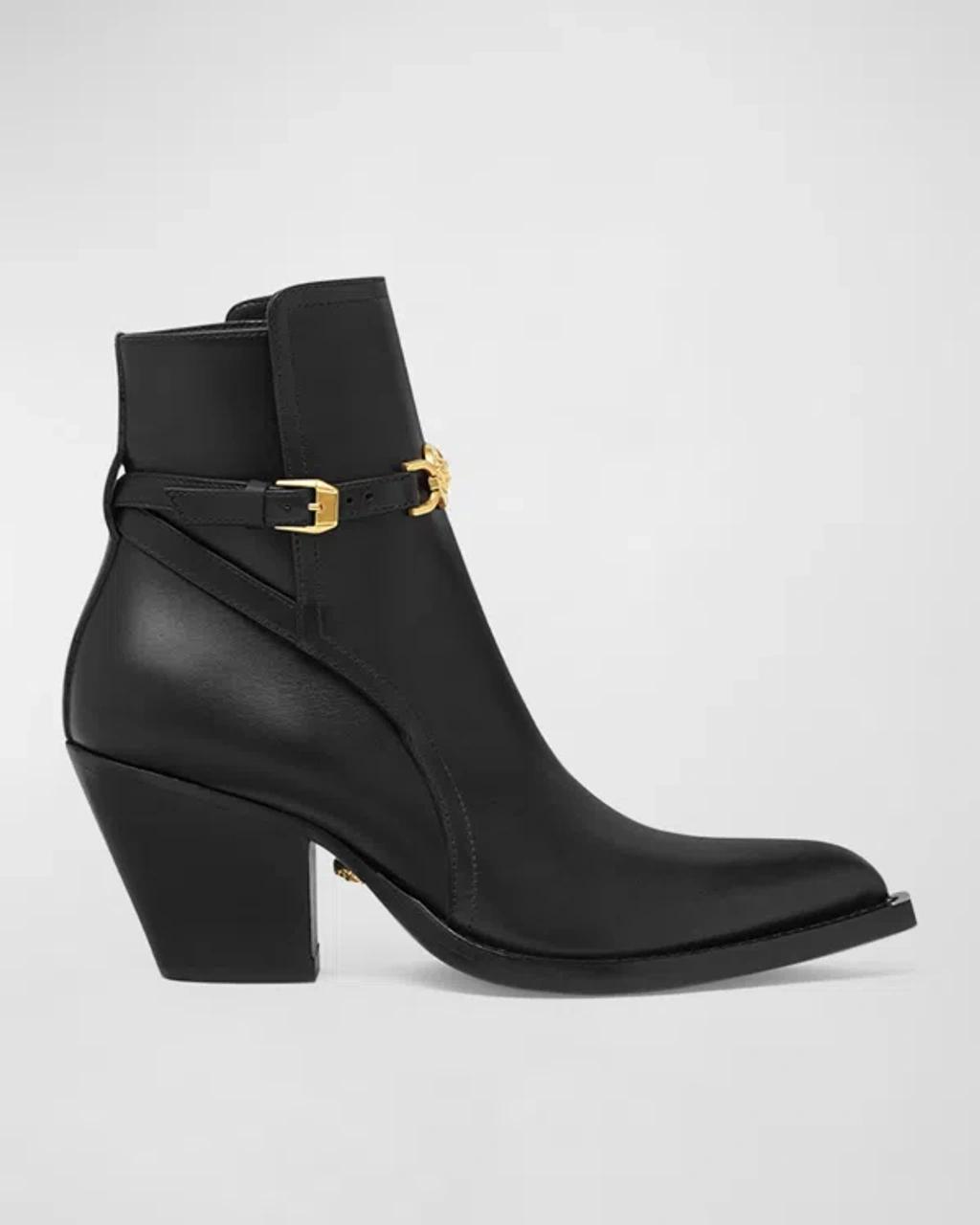 Calfskin Medusa Chain Ankle Booties In Black product image