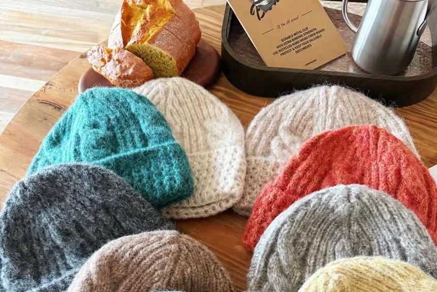 Plain Cable Knit Beanie Product Image