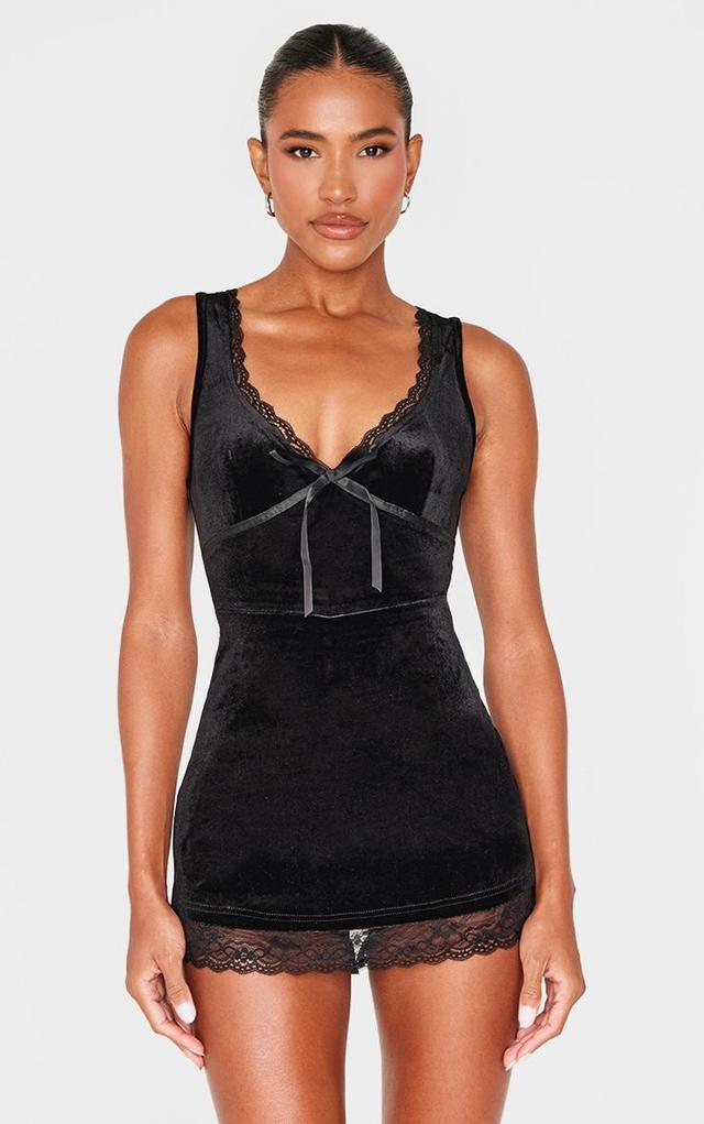 Black Velvet Ribbon Trim Romper Product Image