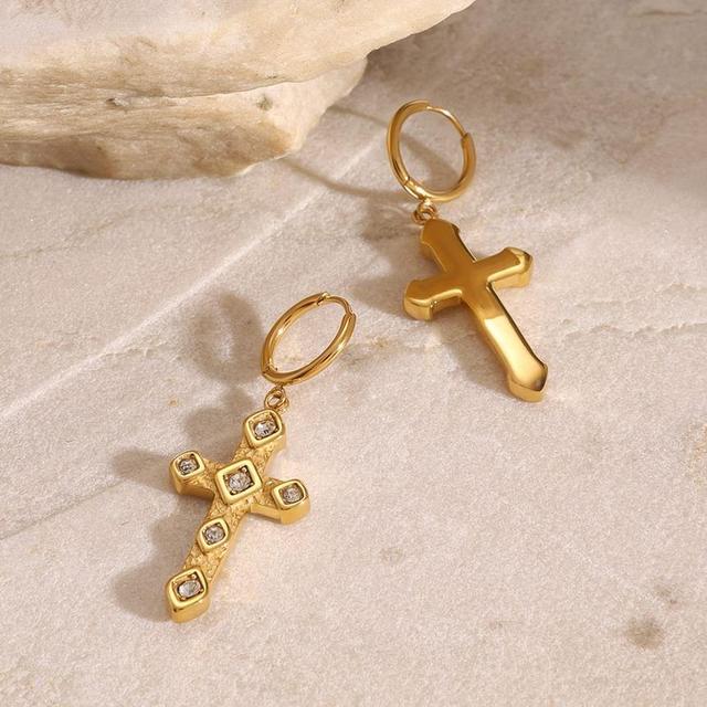 Rhinestone Cross Drop Earring Product Image