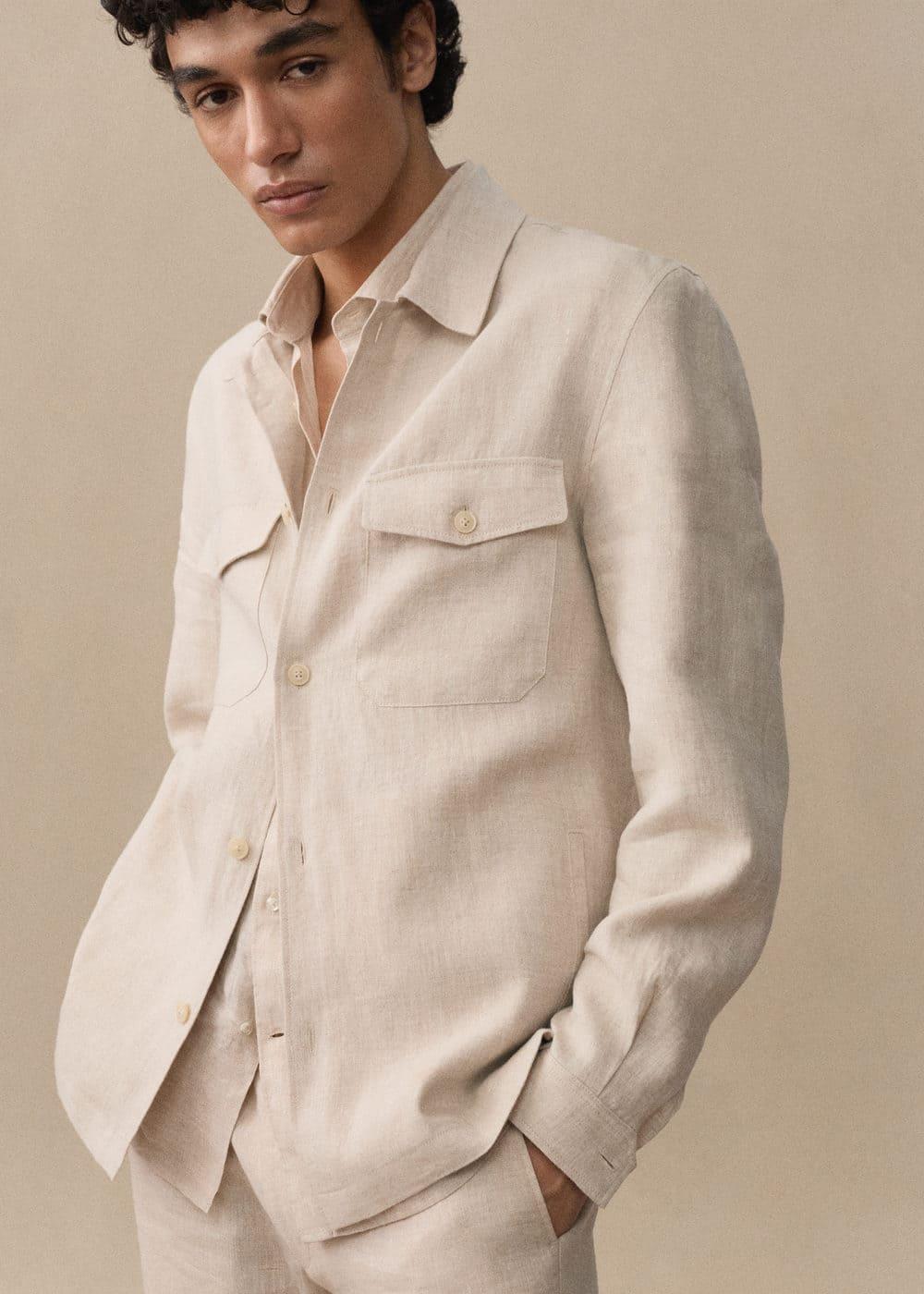 MANGO MAN - Linen overshirt with pockets medium brownMen Product Image