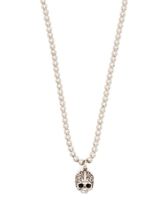 EMANUELE BICOCCHI Skull Pendant Beaded Necklace In Silver Product Image