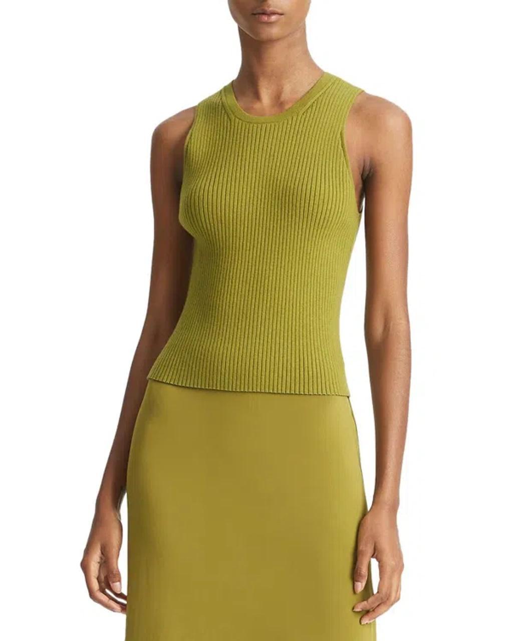 Ribbed High-neck Tank Top In Green product image