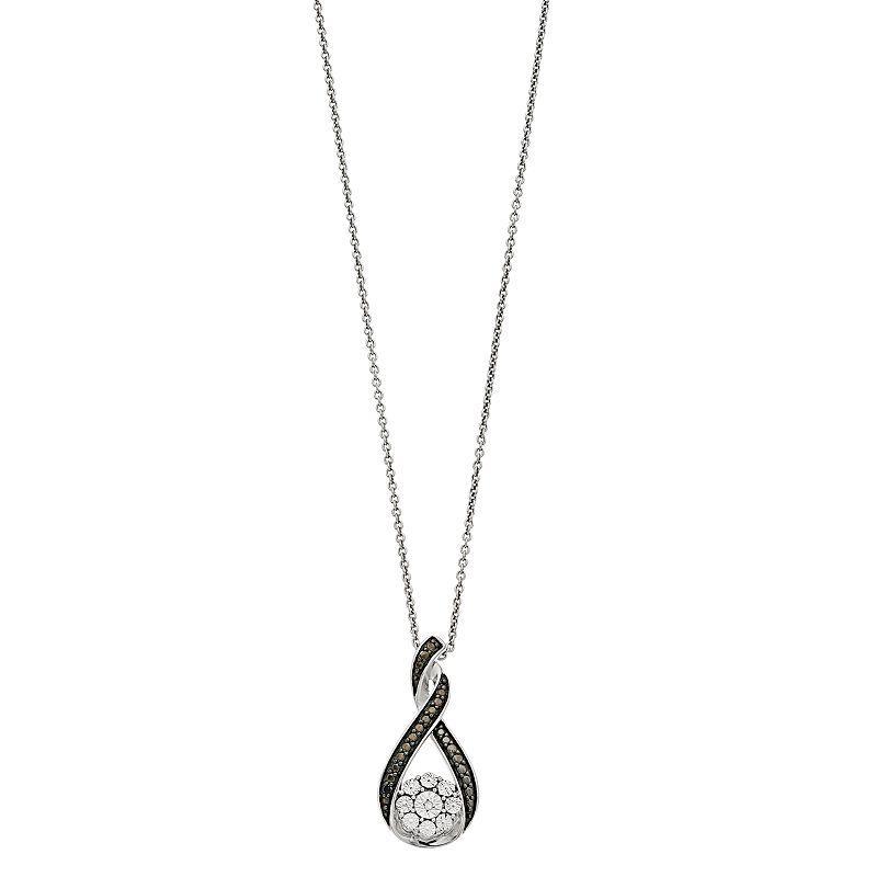 Sterling Silver Black & White Diamond Accent Teardrop Pendant Necklace, Womens Product Image