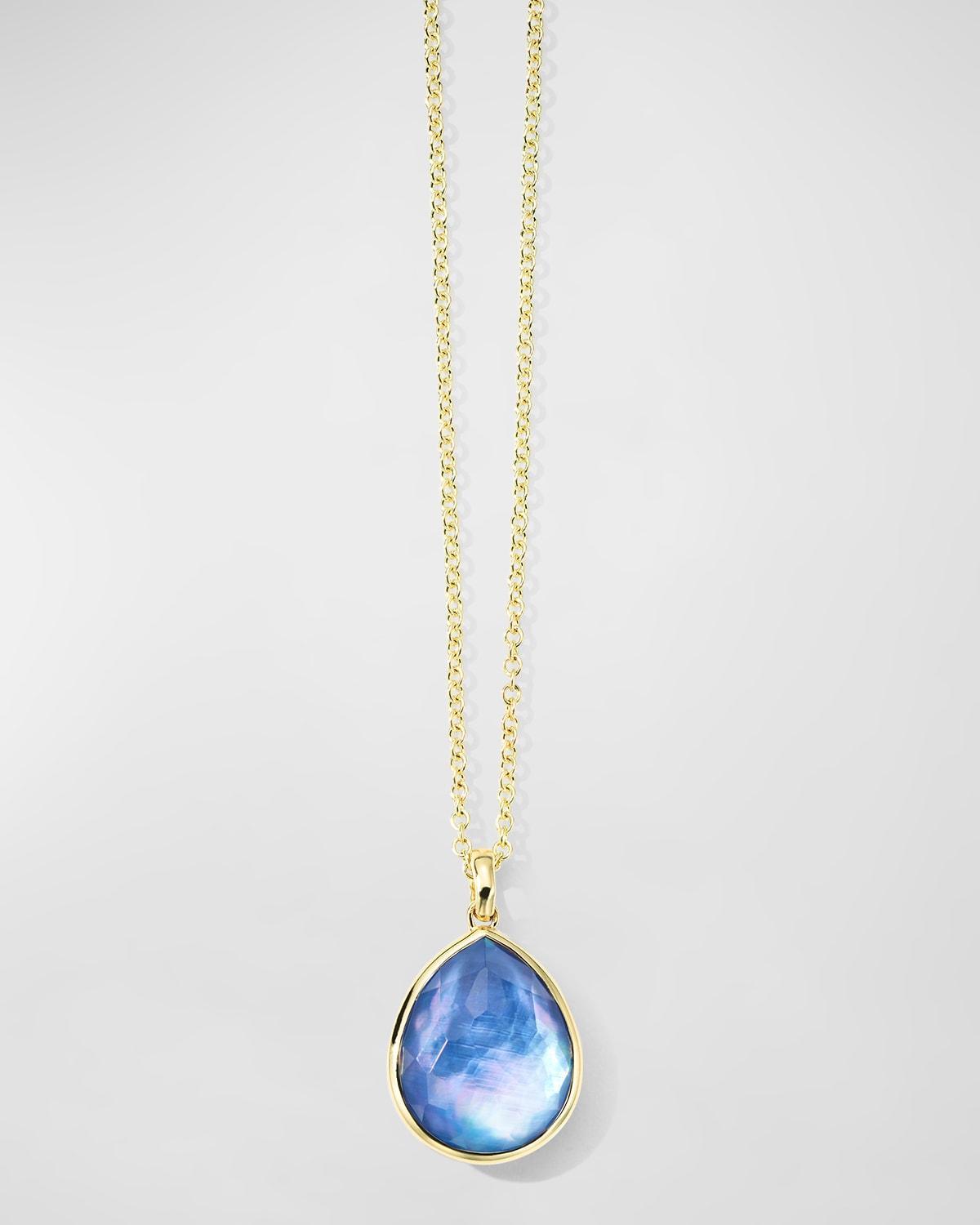 18K Gold Rock Candy Medium Teardrop Pendant Necklace in Rock Crystal MOP and Lapis Triplet Product Image