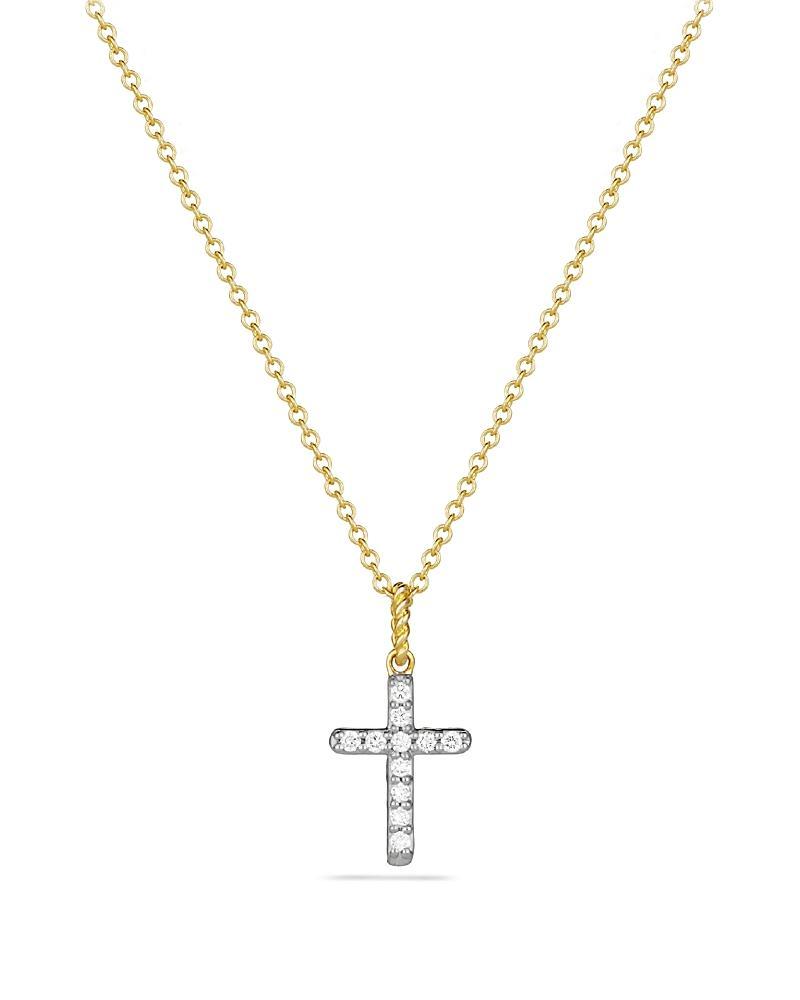 Womens Cable Collectibles Cross Necklace in 18K Yellow Gold with Pav Diamonds Product Image