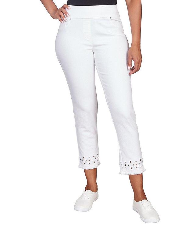 Ruby Rd. Stretch Denim Embroidered Eyelet Frayed Hem Pull-On Crop Pants Product Image