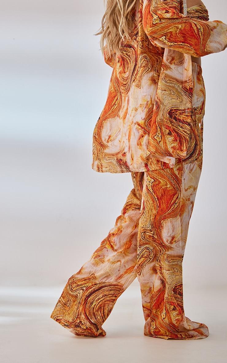 Orange Marble Print Crinkle Textured Wide Leg Beach Pants Product Image