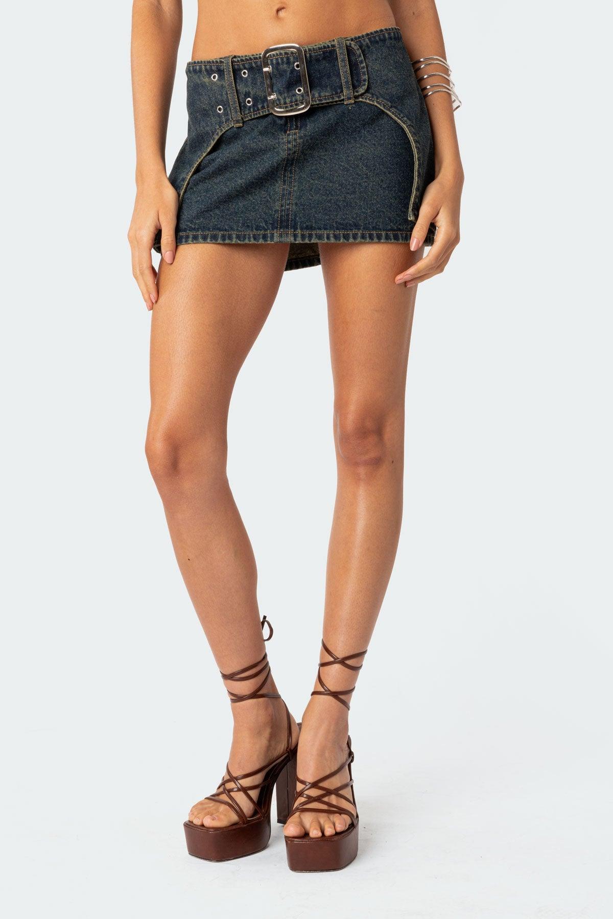 Elara Washed Denim Mini Skirt Product Image