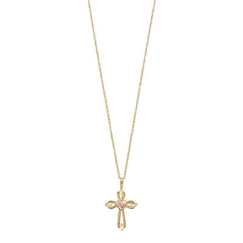 Kristen Kesho 10k Gold Heart Cross Pendant Necklace, Womens Two Tone Product Image