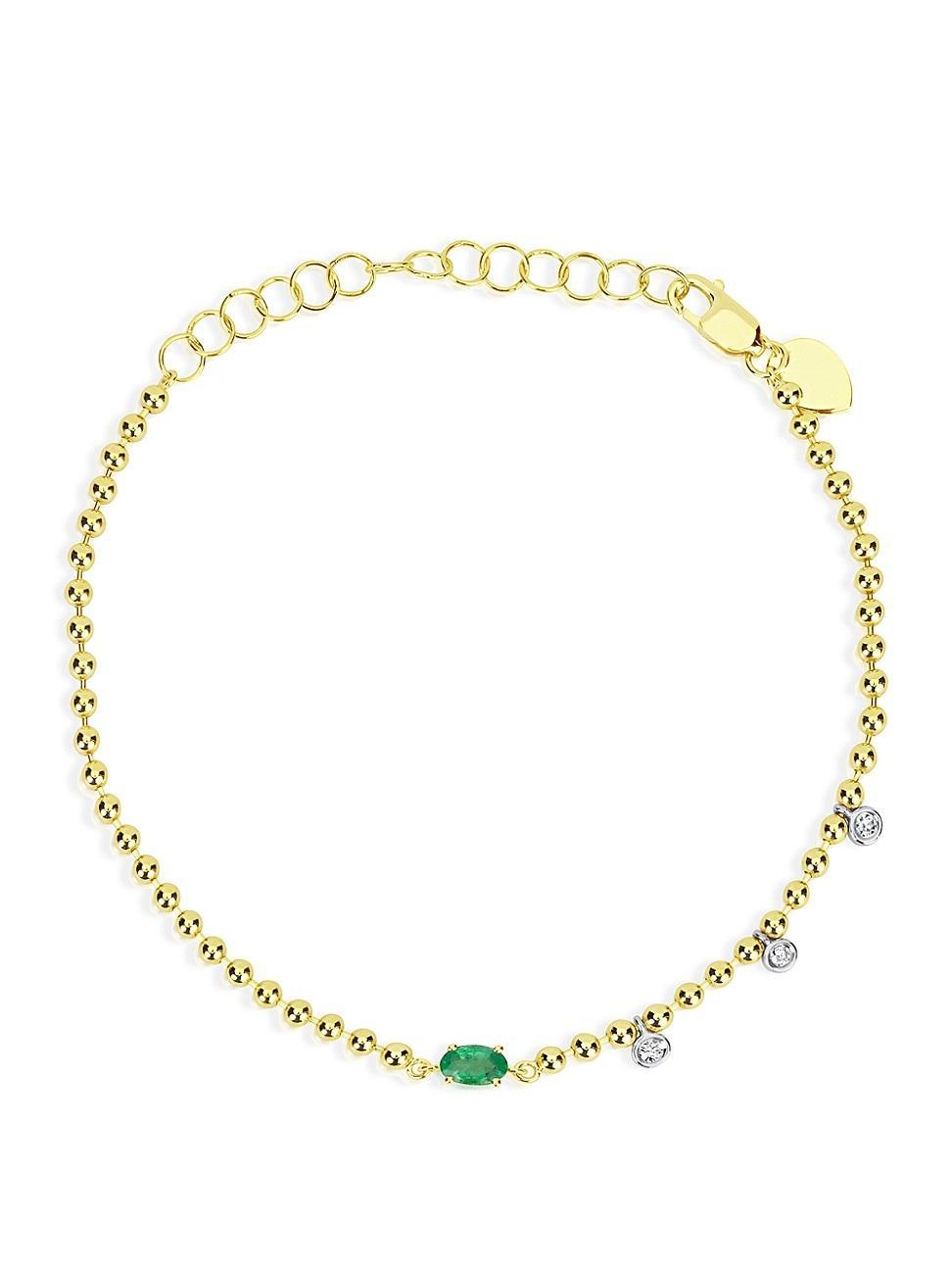 Womens Two-Tone 14K Gold, Emerald & Diamond 0.05 TCW Bead Chain Bracelet Product Image