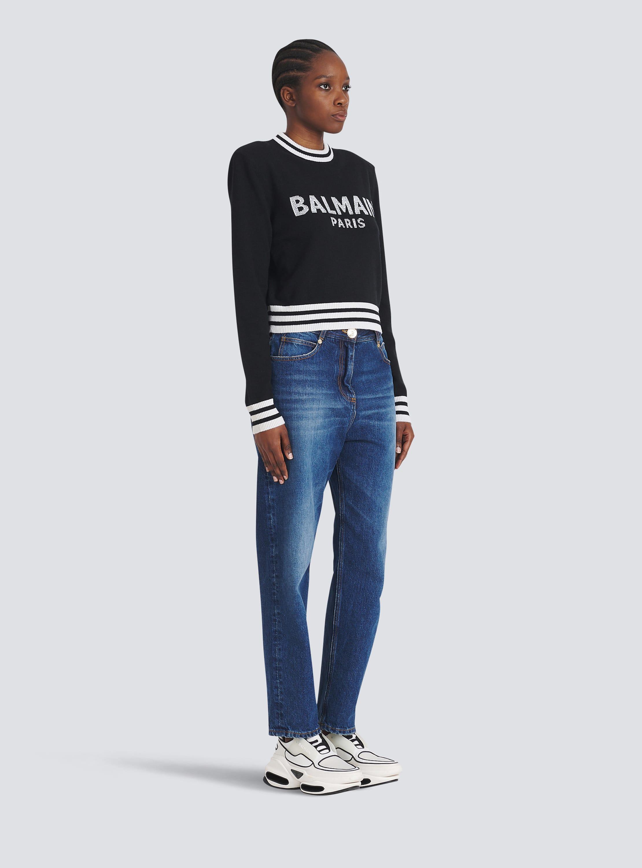 Cropped wool sweatshirt with Balmain logo Product Image