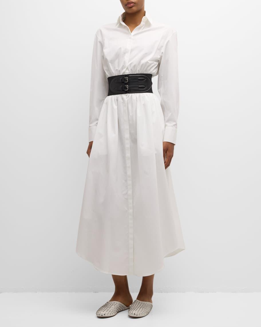 Maxi Button-Front Shirtdress with Leather Belt Product Image