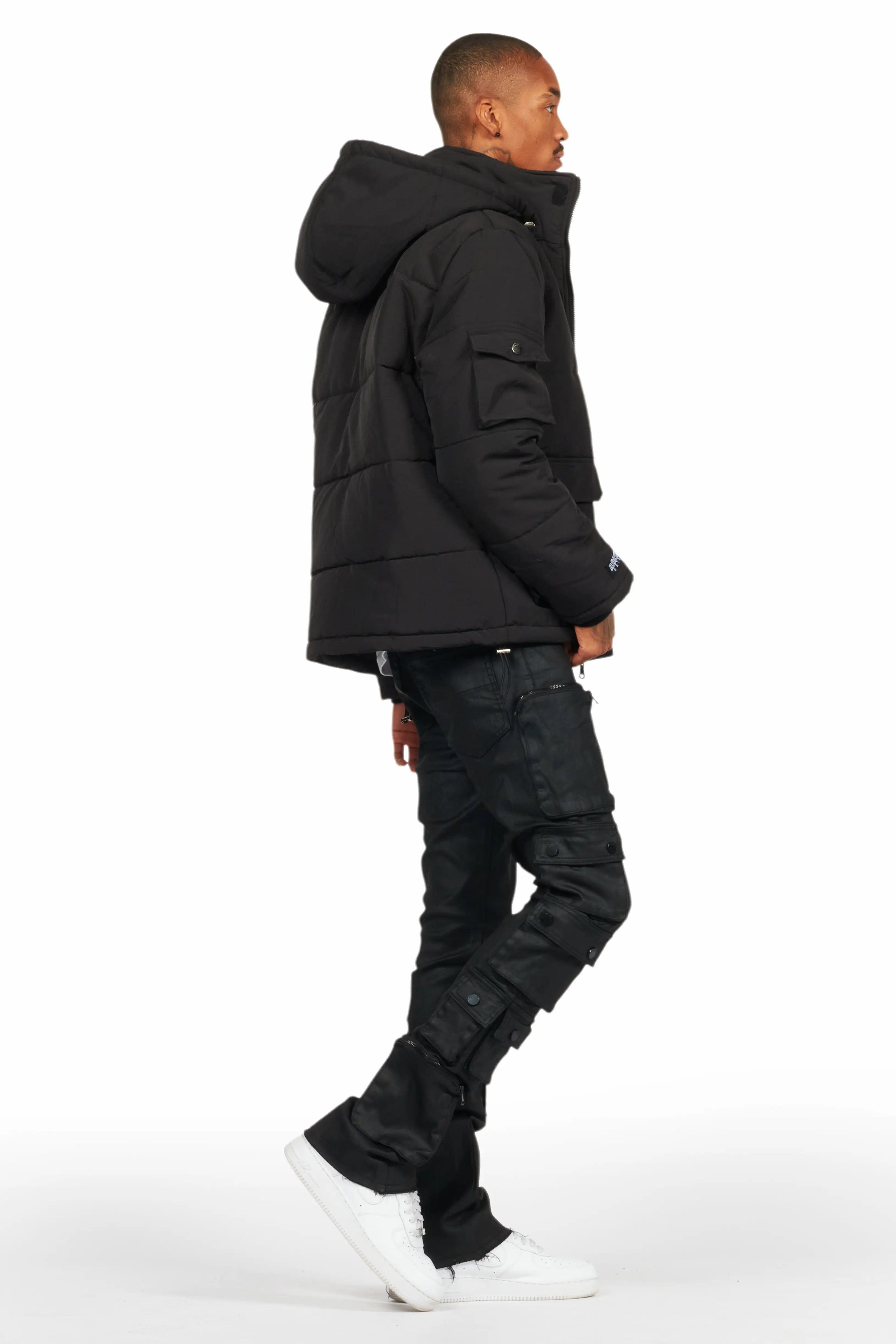 Konrad Black Coated Stacked Flare Jean Male Product Image