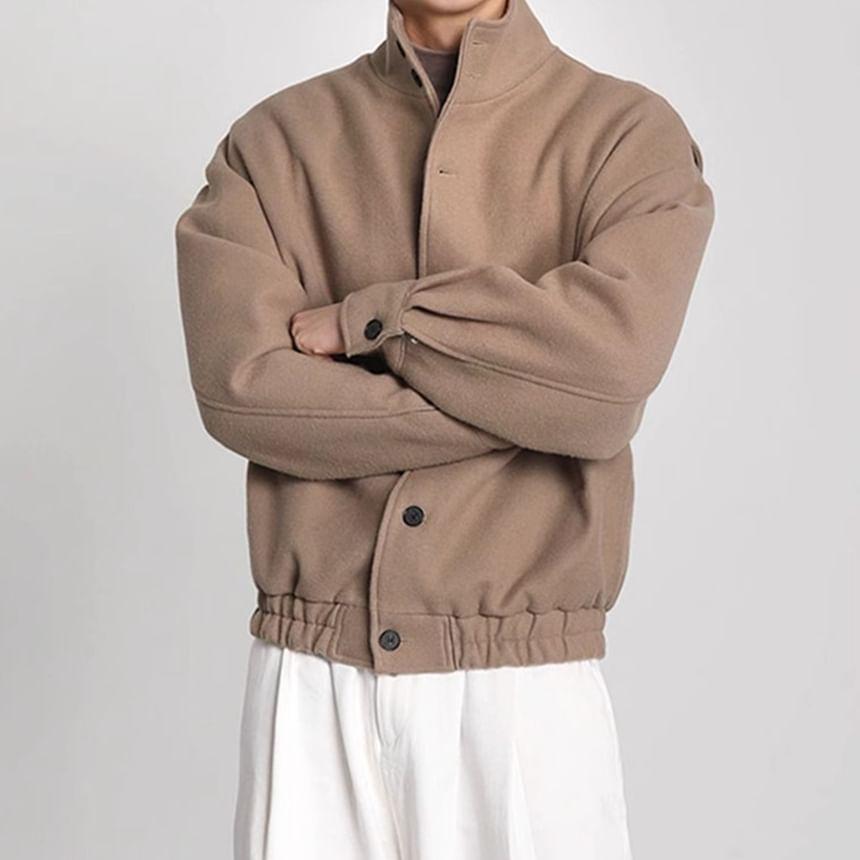 High Neck Button-Up Plain Jacket Product Image