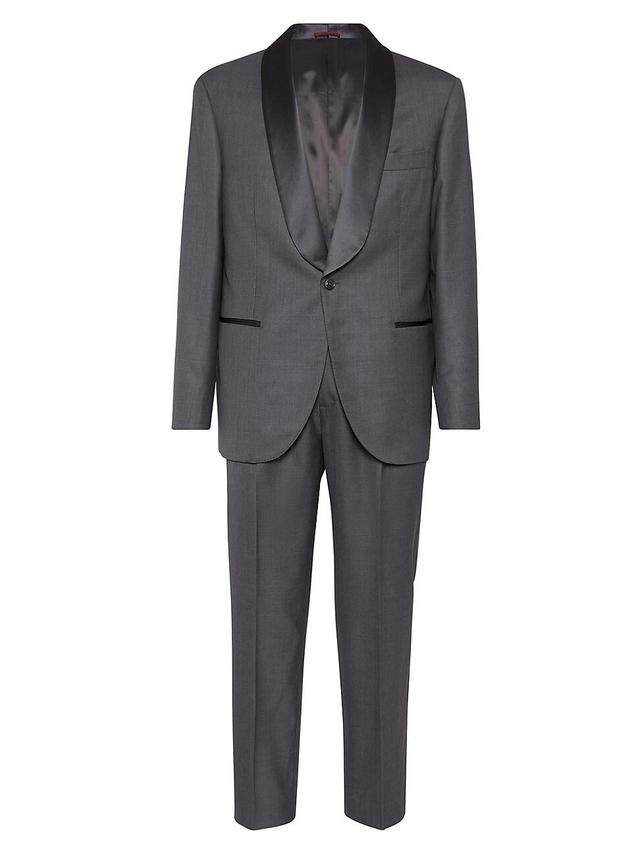 Mens Lightweight Virgin Wool and Silk Twill Tuxedo with Shawl Lapel Jacket and Pleated Trousers Product Image