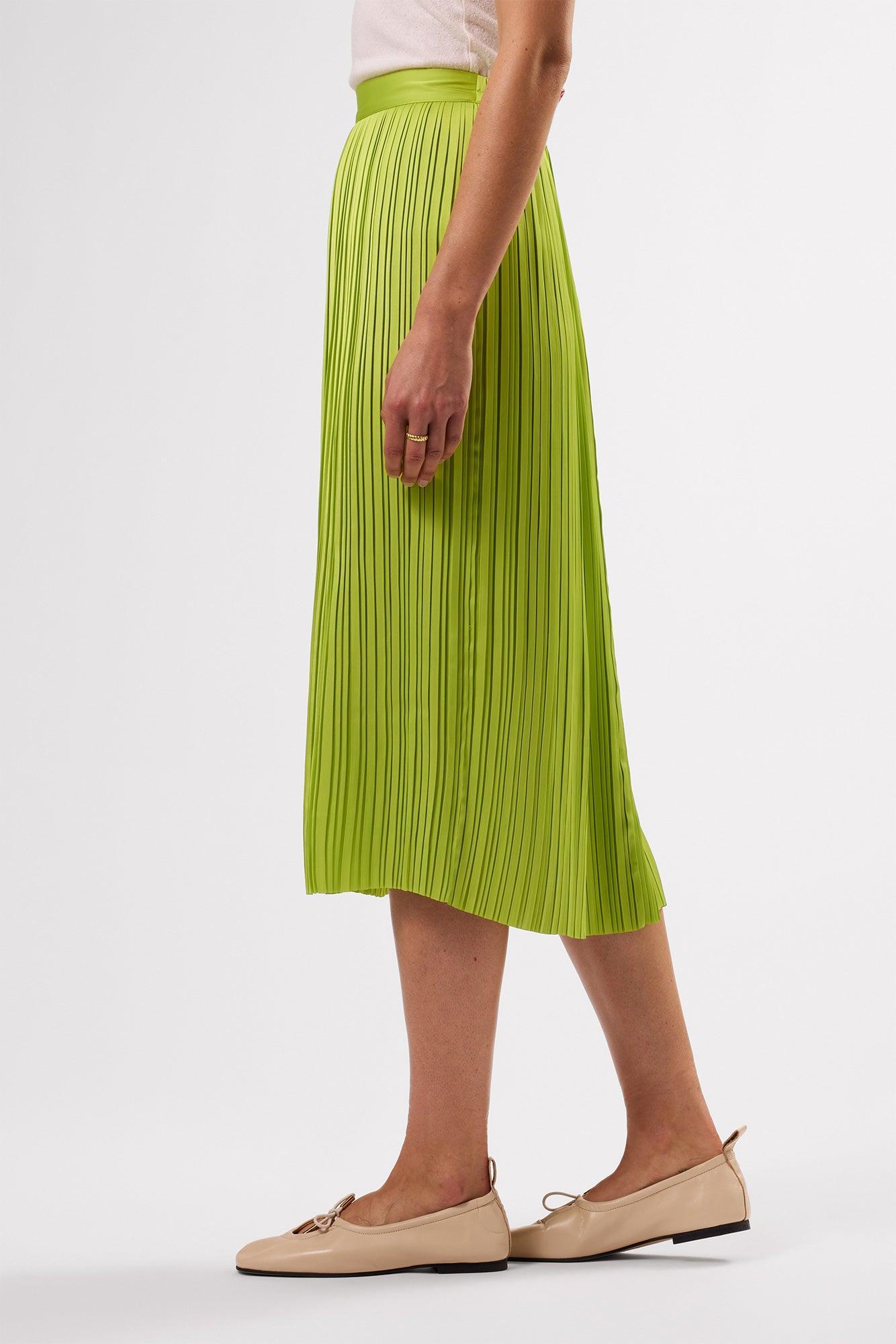 Blaze Pleated Recycled Sateen Skirt - Lime Green Product Image