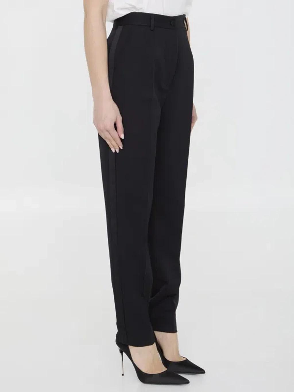 DOLCE & GABBANA Wool Gabardine Cigarette Tuxedo Pants In Black Product Image